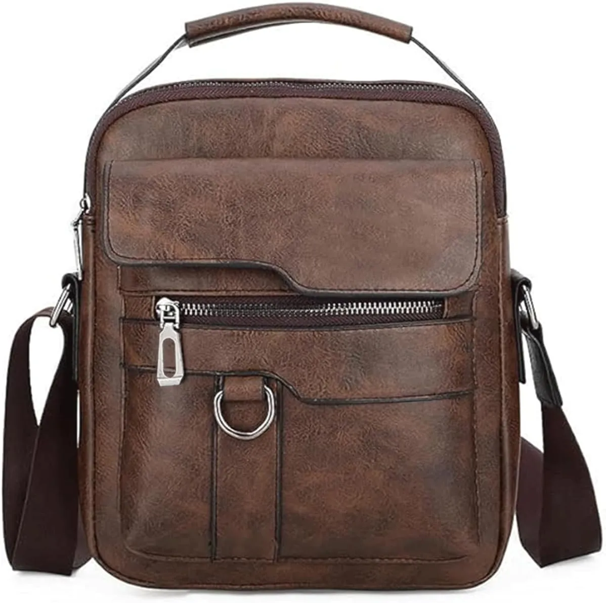Small Leather Messenger Bag Chest Bag Travel Bag, Mini Crossbody Bag Shoulder Bag for Men Women Multi Pocket Purses