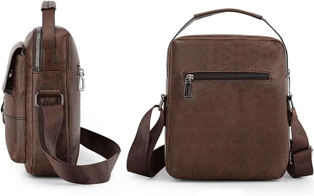 Small Leather Messenger Bag Chest Bag Travel Bag, Mini Crossbody Bag Shoulder Bag for Men Women Multi Pocket Purses