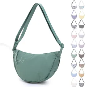Small Nylon Crescent Crossbody Bag for Women Men Trendy, Waterproof Crescent Sling, Lightweight Travel Purses