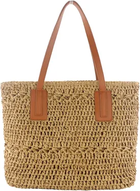 Straw Bag for Women Woven Beach Structured Tote Handmade Crochet Carteras De Mujer Summer Shoulder Bohemian Pom Travel