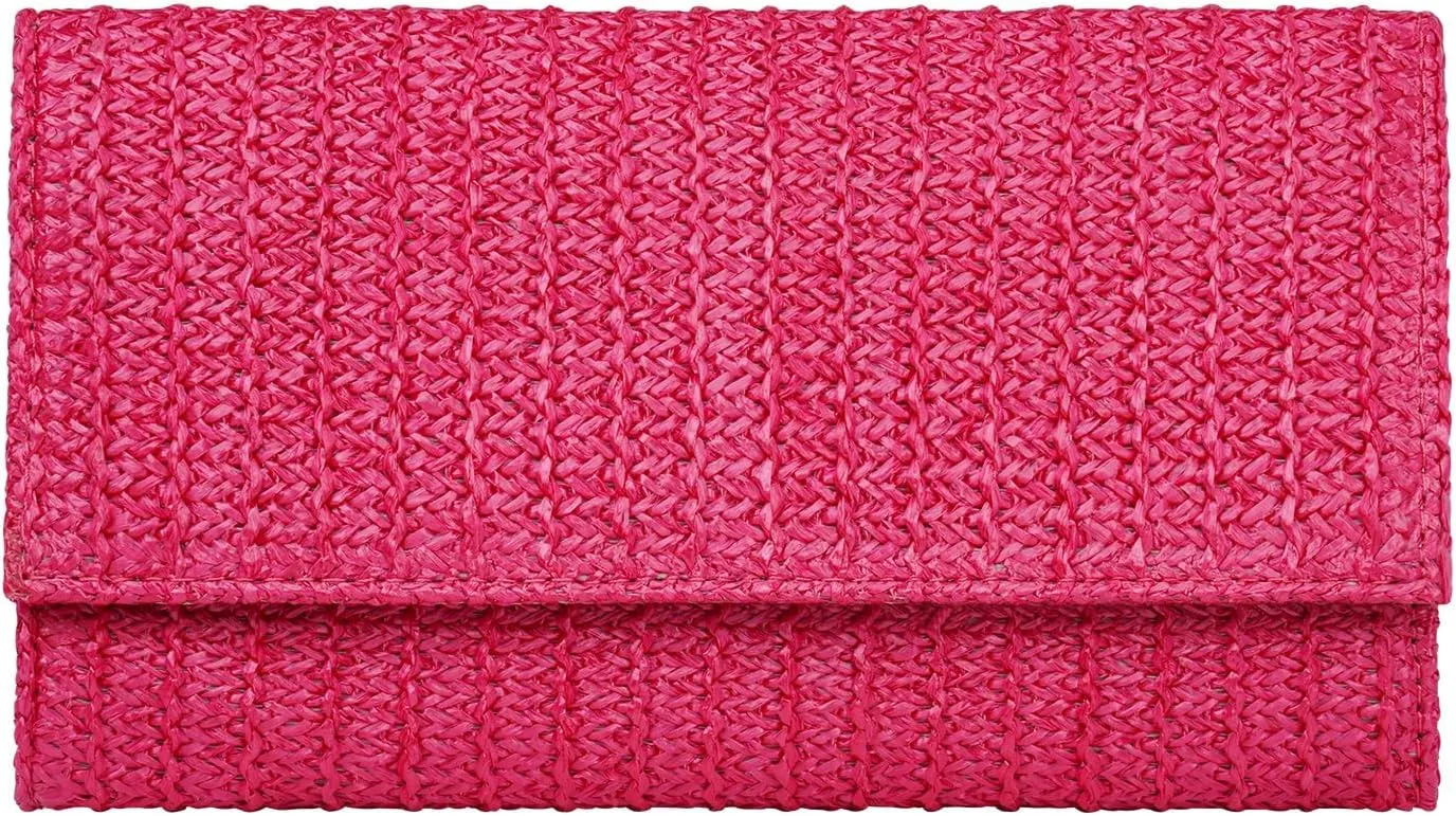 Straw Shoulder Crossbody Bag, Chain Evening Purse Envelope Clutch Handbag Summer Beach Bag