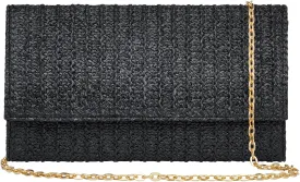 Straw Shoulder Crossbody Bag, Chain Evening Purse Envelope Clutch Handbag Summer Beach Bag