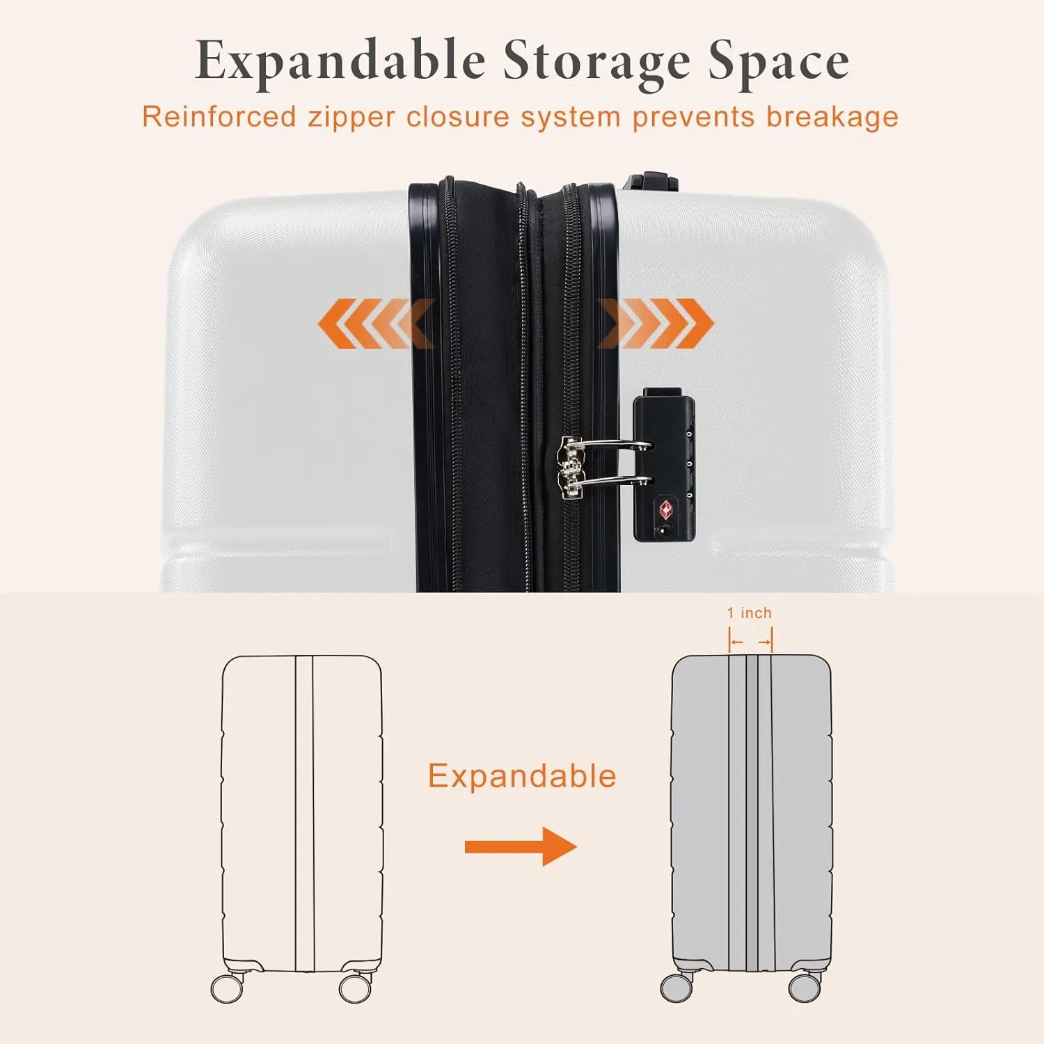 Sweetcrispy Carry on Luggage,Hard Shell Expandable Double Spinner Rolling Wheels Suitcase,TSA Lock, Cream White, 20 Inch