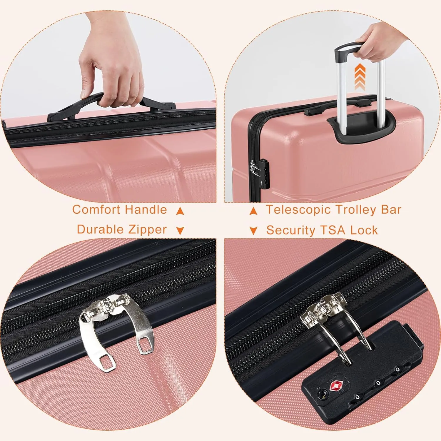 Sweetcrispy Carry on Luggage,Hard Shell Expandable Double Spinner Rolling Wheels Suitcase,TSA Lock, Light Pink, 20 Inch