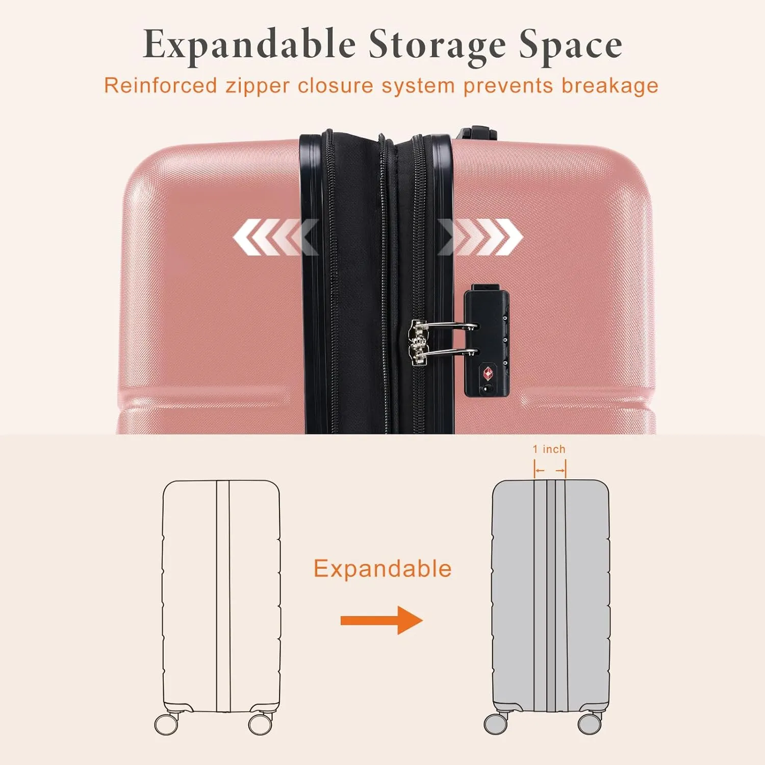 Sweetcrispy Carry on Luggage,Hard Shell Expandable Double Spinner Rolling Wheels Suitcase,TSA Lock, Light Pink, 20 Inch