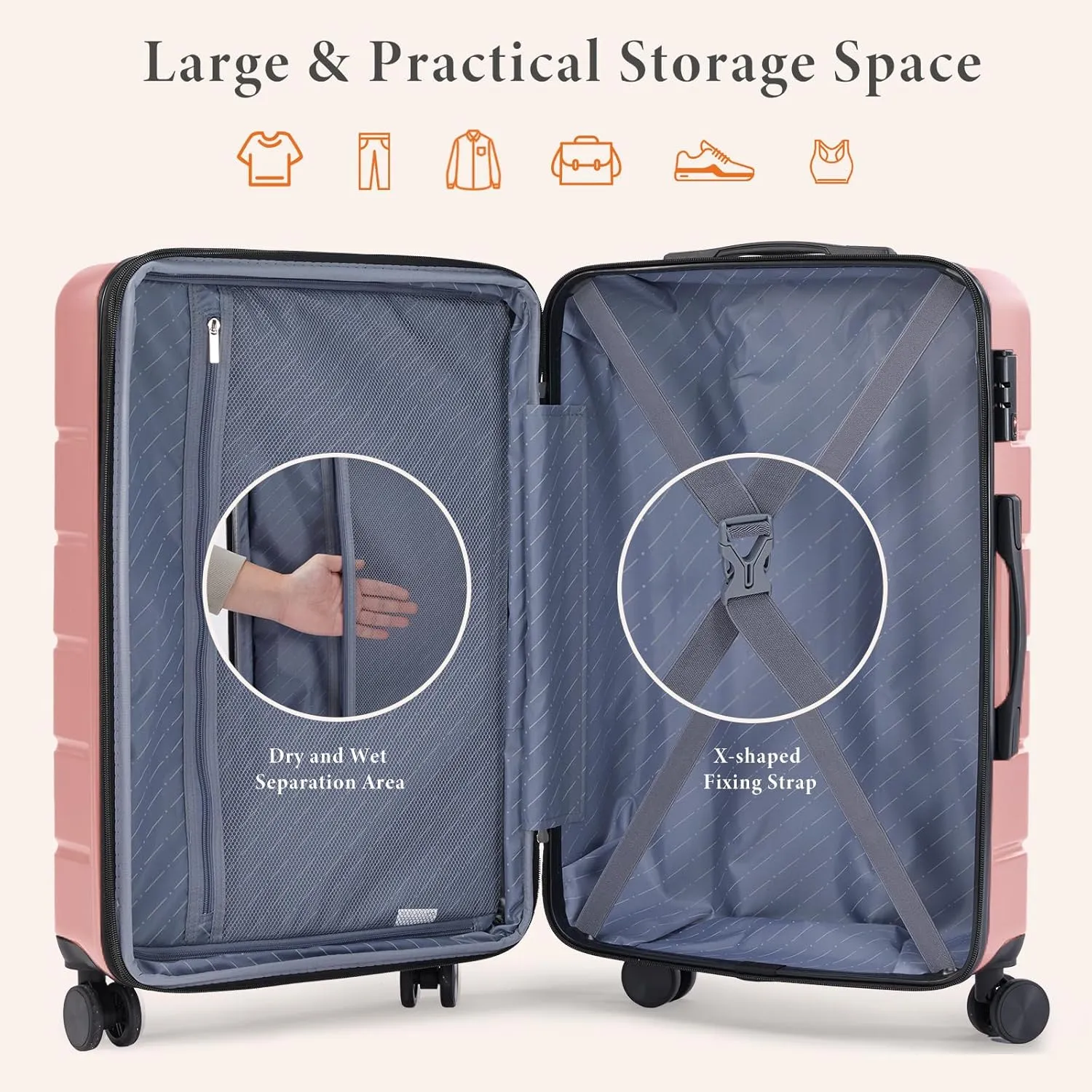 Sweetcrispy Carry on Luggage,Hard Shell Expandable Double Spinner Rolling Wheels Suitcase,TSA Lock, Light Pink, 20 Inch
