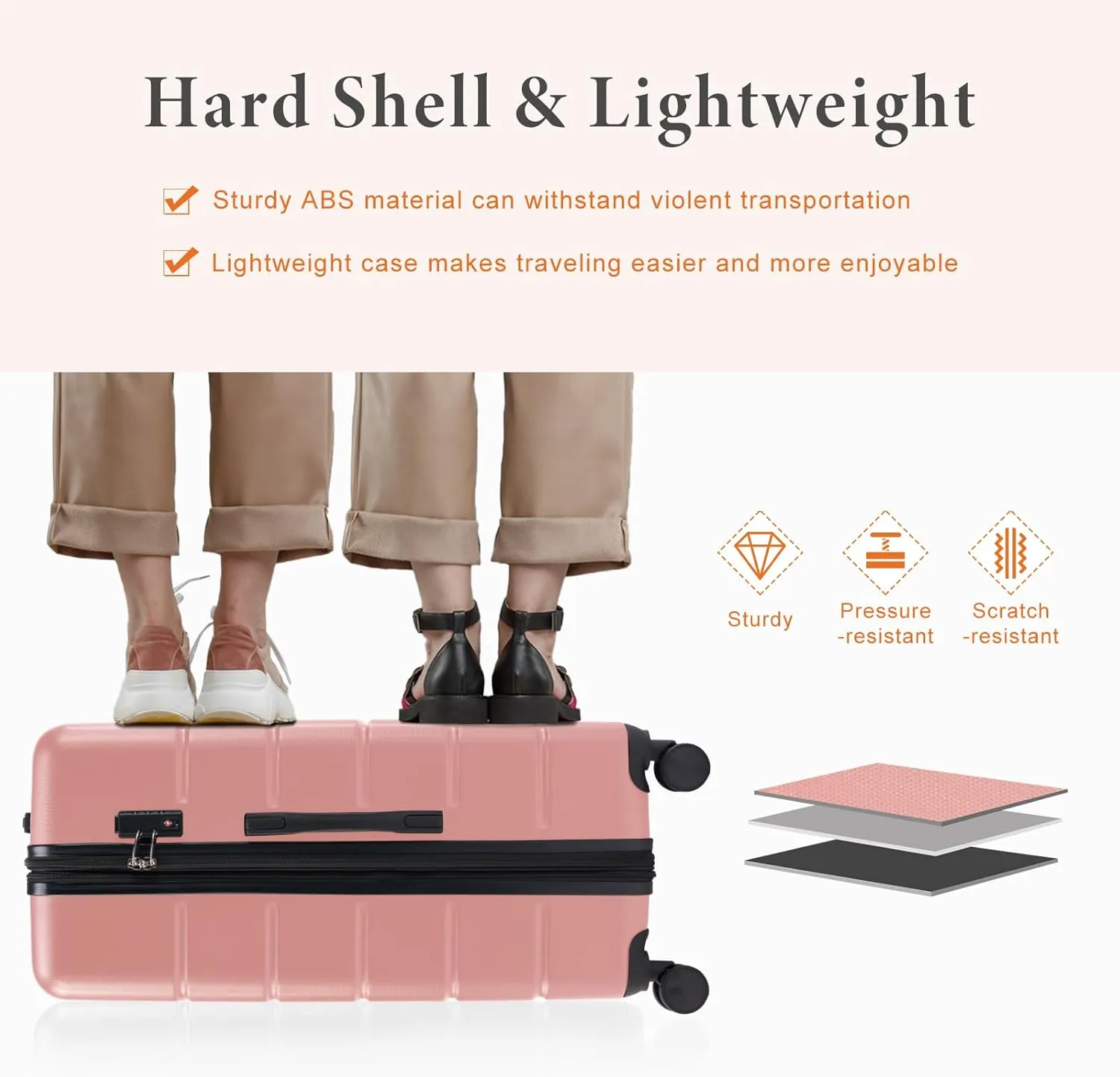 Sweetcrispy Carry on Luggage,Hard Shell Expandable Double Spinner Rolling Wheels Suitcase,TSA Lock, Light Pink, 20 Inch