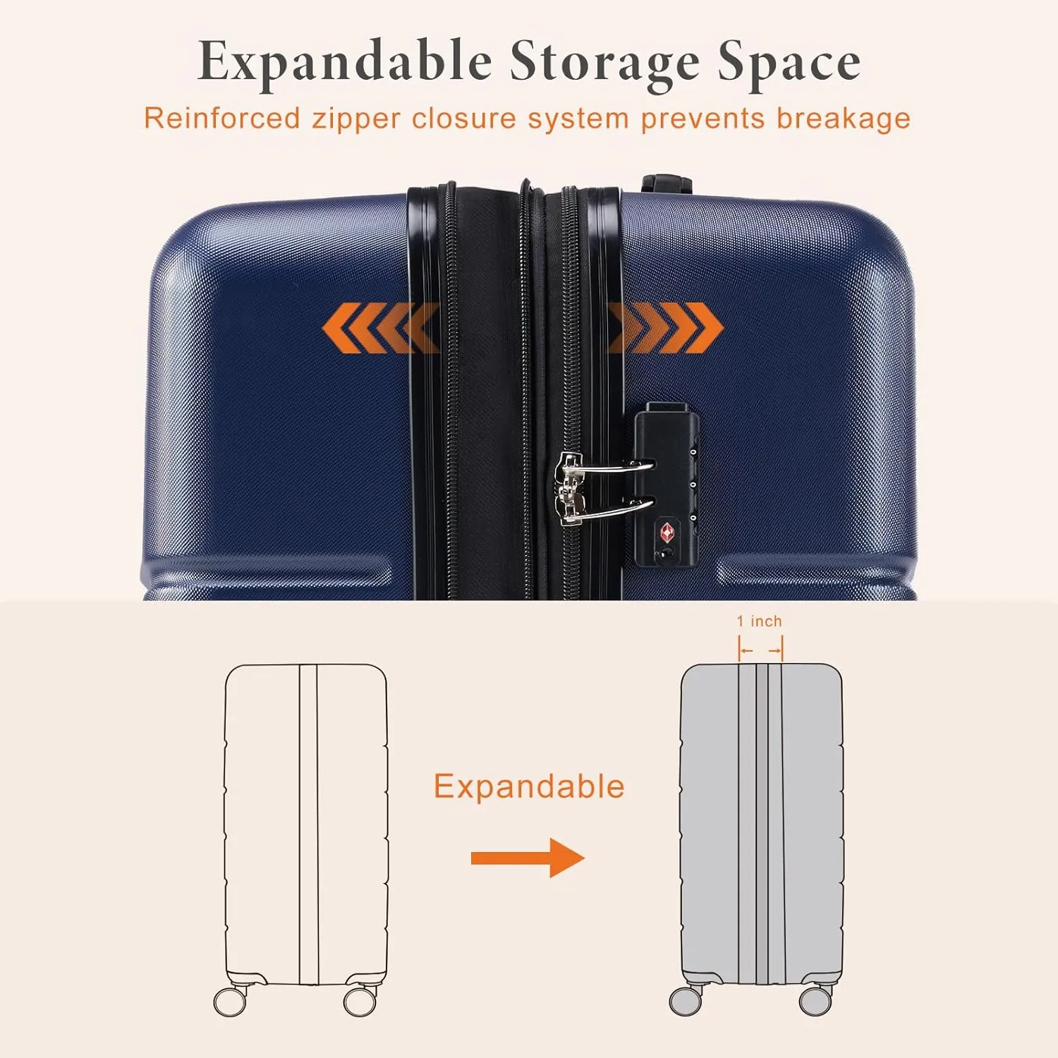 Sweetcrispy Carry on Luggage,Hard Shell Expandable Double Spinner Rolling Wheels Suitcase,TSA Lock, Navy Blue, 20 Inch