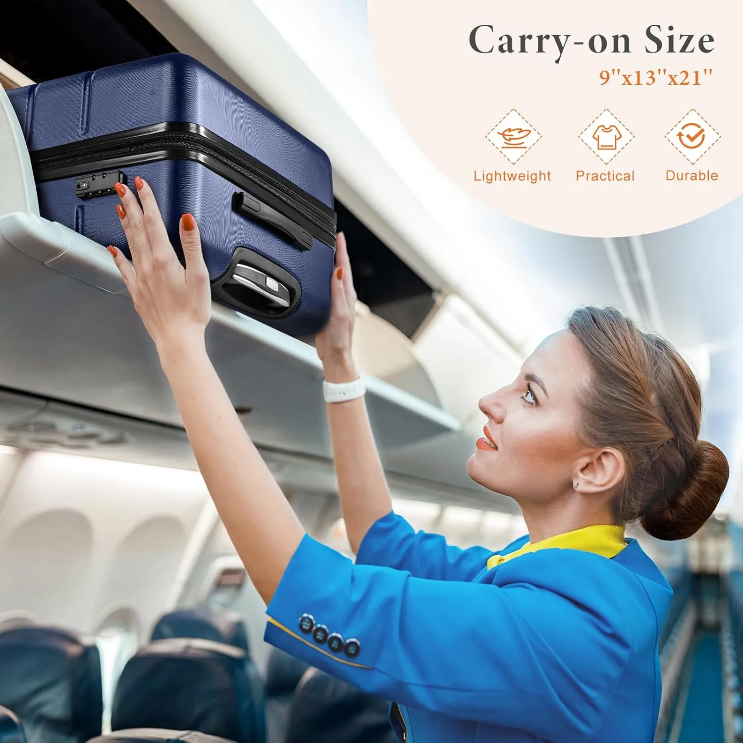 Sweetcrispy Carry on Luggage,Hard Shell Expandable Double Spinner Rolling Wheels Suitcase,TSA Lock, Navy Blue, 20 Inch