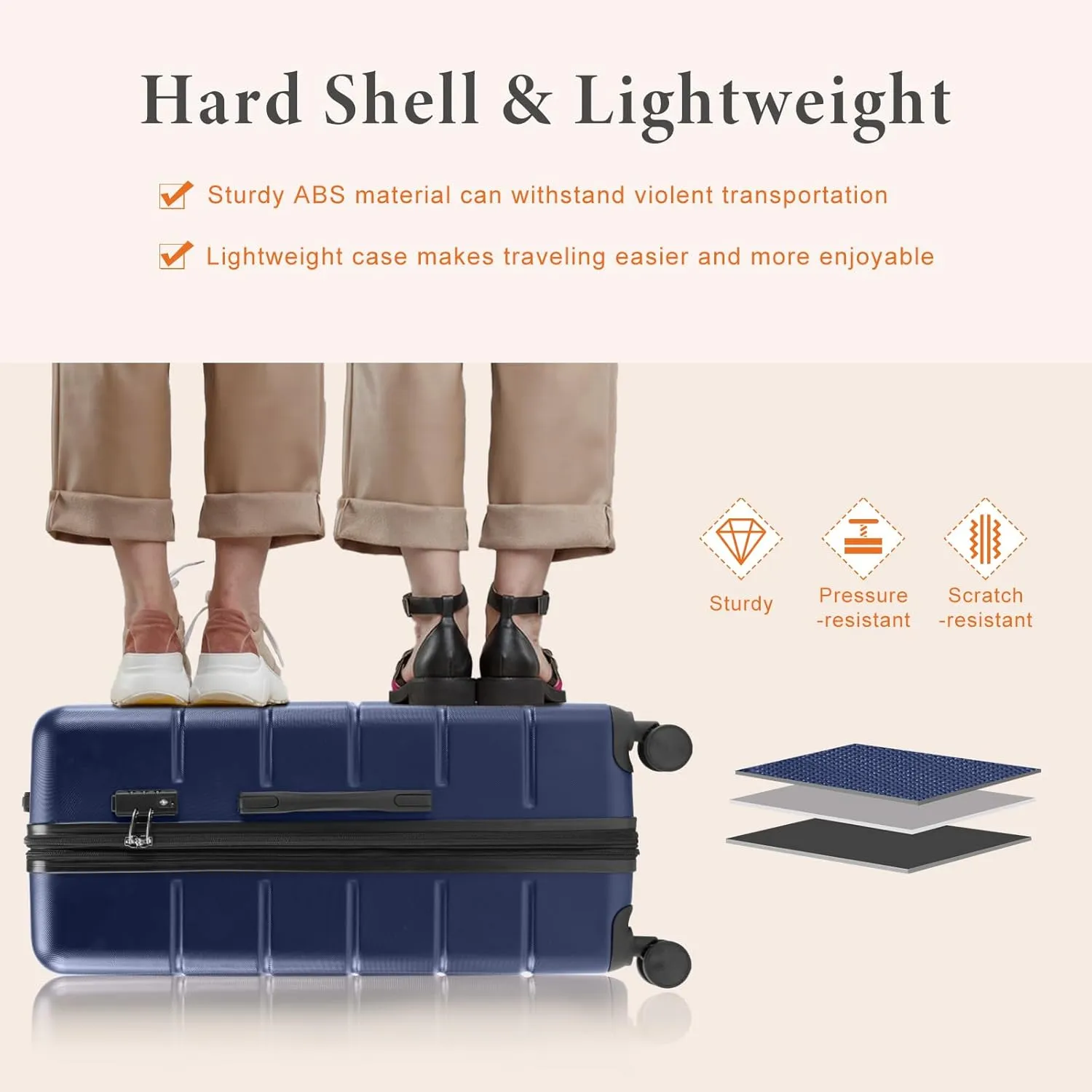 Sweetcrispy Carry on Luggage,Hard Shell Expandable Double Spinner Rolling Wheels Suitcase,TSA Lock, Navy Blue, 20 Inch