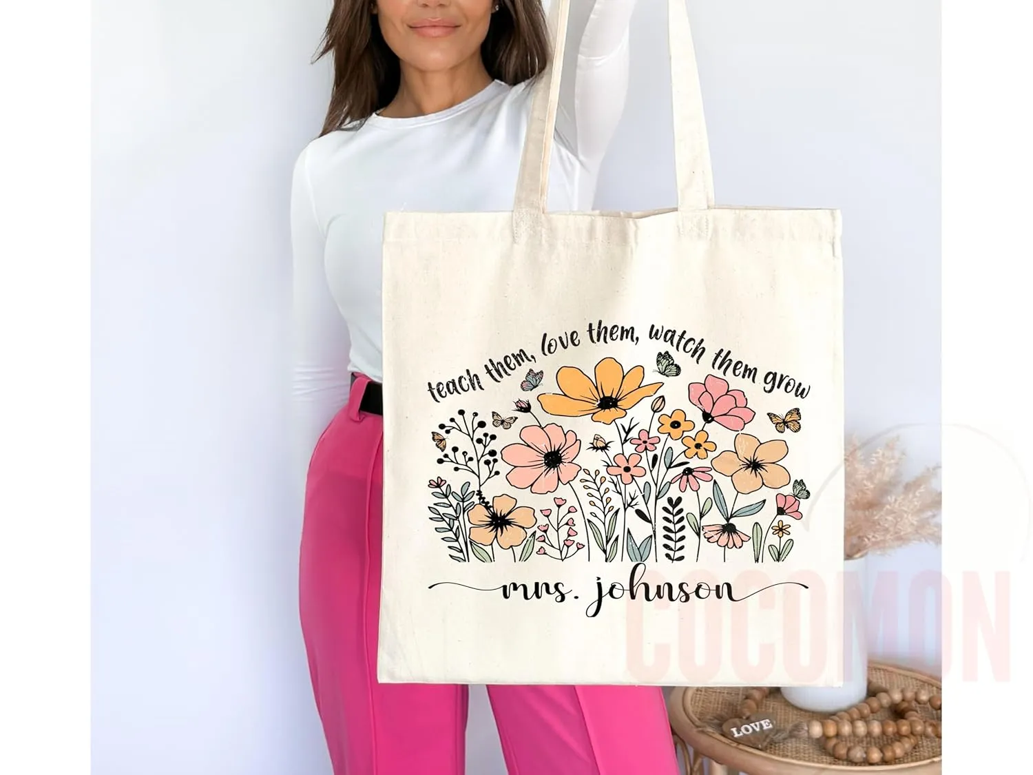 Teacher Appreciation Bag Gift Tote Bag Canvas Premium Custom Teacher Gift Personalized Bag Gifted Teacher Tote Reusable Bag Personalized Name Teacher Bag (Large Bag   Matching Pouch)