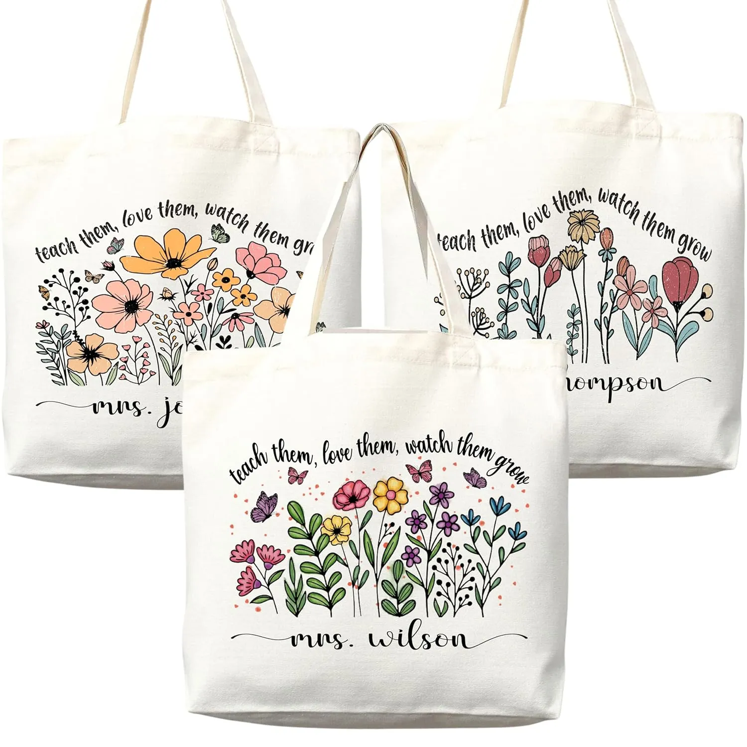 Teacher Appreciation Bag Gift Tote Bag Canvas Premium Custom Teacher Gift Personalized Bag Gifted Teacher Tote Reusable Bag Personalized Name Teacher Bag (Large Bag   Matching Pouch)