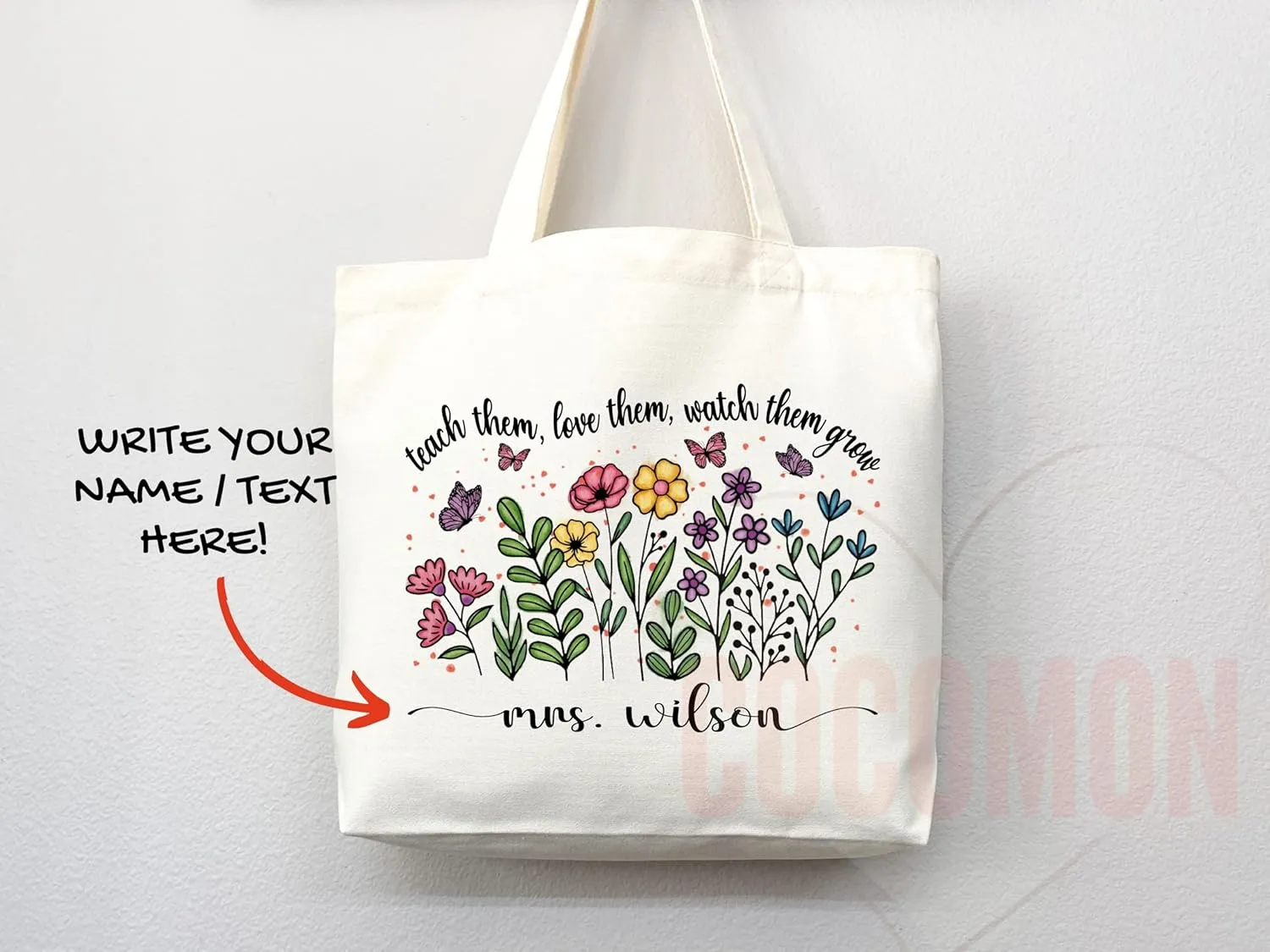 Teacher Appreciation Bag Gift Tote Bag Canvas Premium Custom Teacher Gift Personalized Bag Gifted Teacher Tote Reusable Bag Personalized Name Teacher Bag (Large Bag   Matching Pouch)