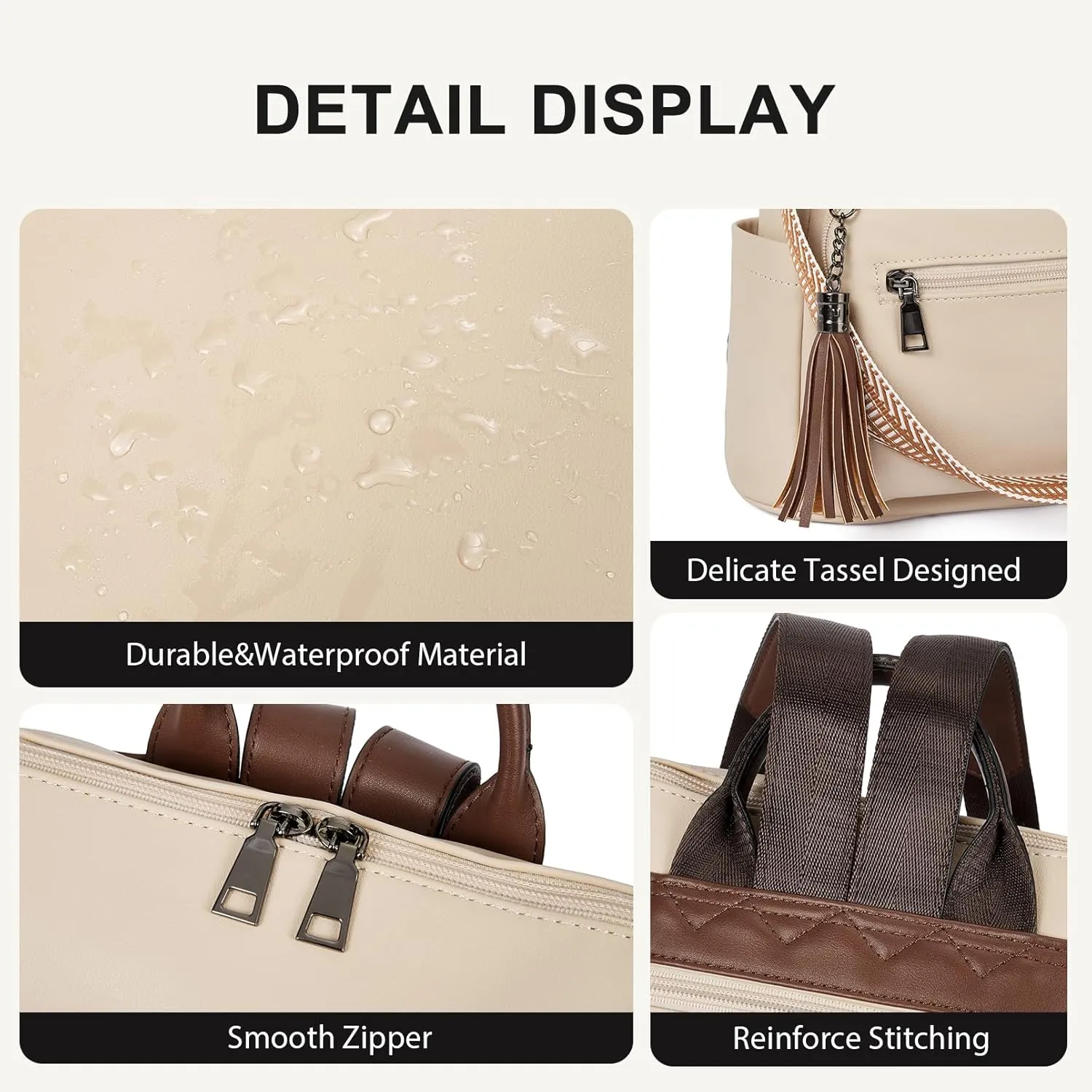 Telena Womens Backpack Purse Vegan Leather Large Travel College Shoulder Bag with Tassel