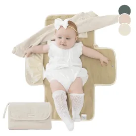 Toddlekind Mini Maven Portable Changing Pad  Organic Cotton & Water-Resistant Polyester  Travel-Friendly, Foldable Change Mat  Tofu Beige Stripes with Wave Stitching  Chic, Durable, Easy to Clean