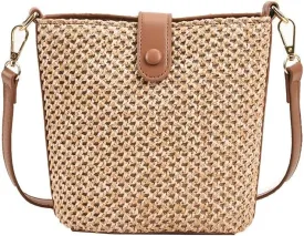 Ulisty Women Small Faux Straw Bag Mini Woven Bucket Bag Summer Beach Bag Fashion Crossbody Bag Shoulder Bag Handbag
