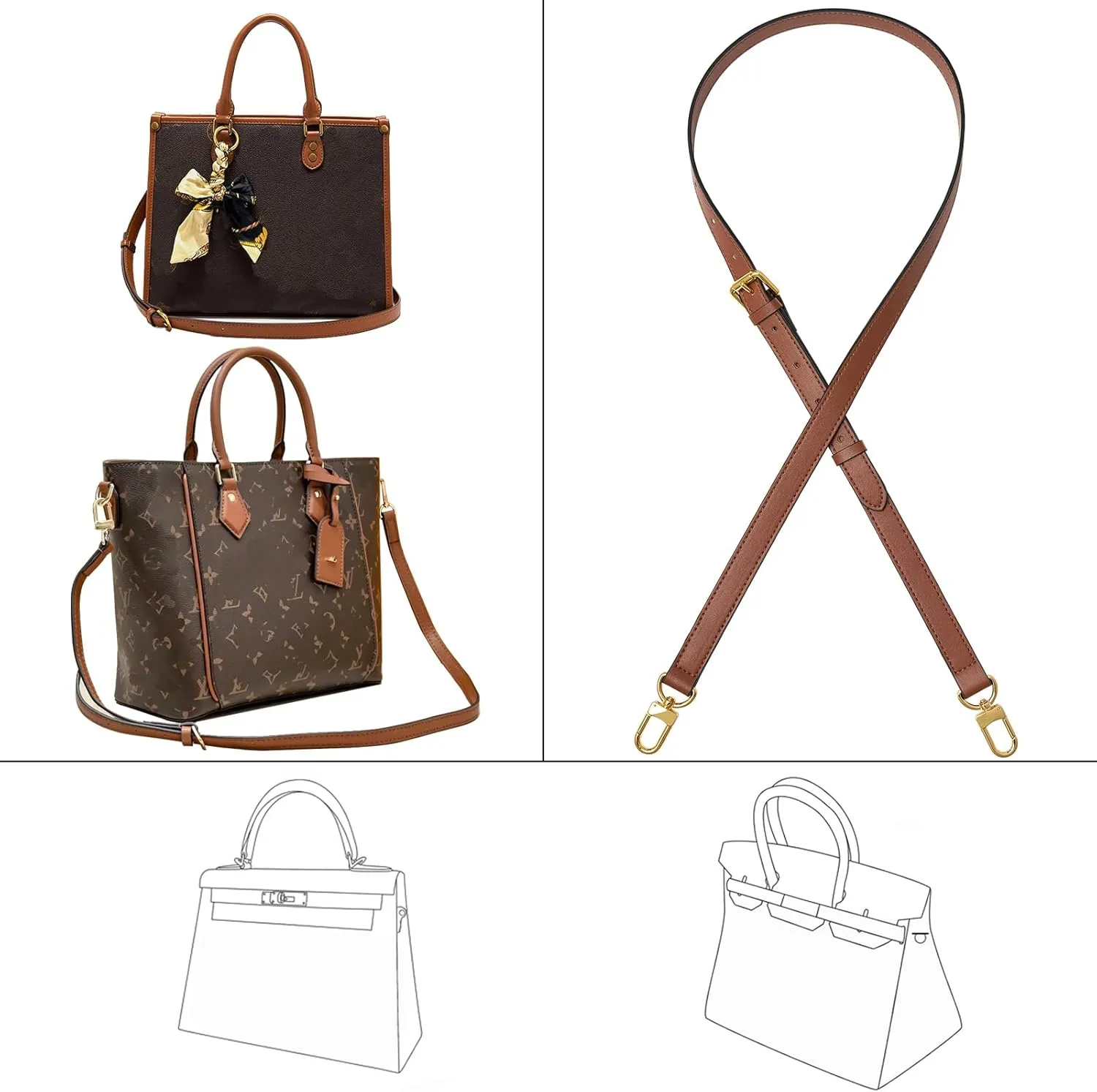 Vachetta Genuine Leather Adjustable Genuine Leather Crossbody Straps Replacement (Caramel (Caramel Thread))