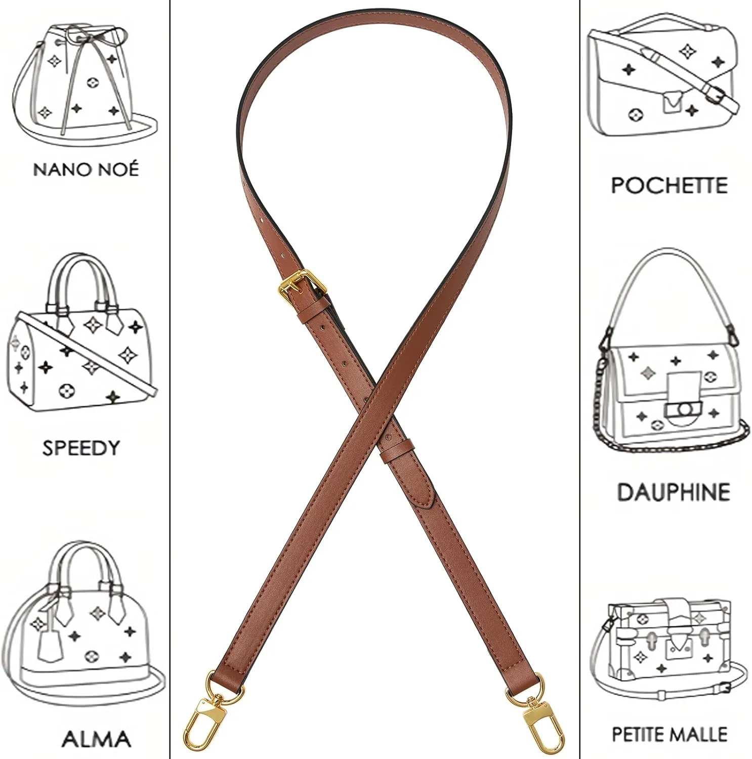 Vachetta Genuine Leather Adjustable Genuine Leather Crossbody Straps Replacement (Caramel (Caramel Thread))
