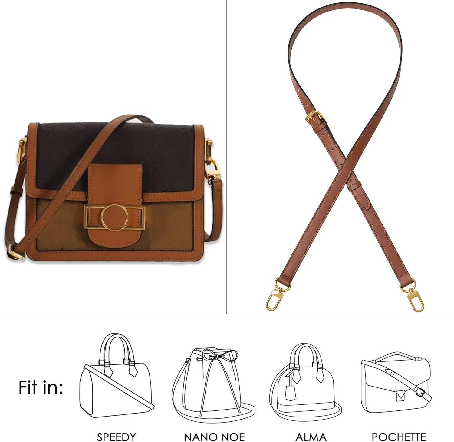 Vachetta Genuine Leather Adjustable Genuine Leather Crossbody Straps Replacement (Caramel (Caramel Thread))