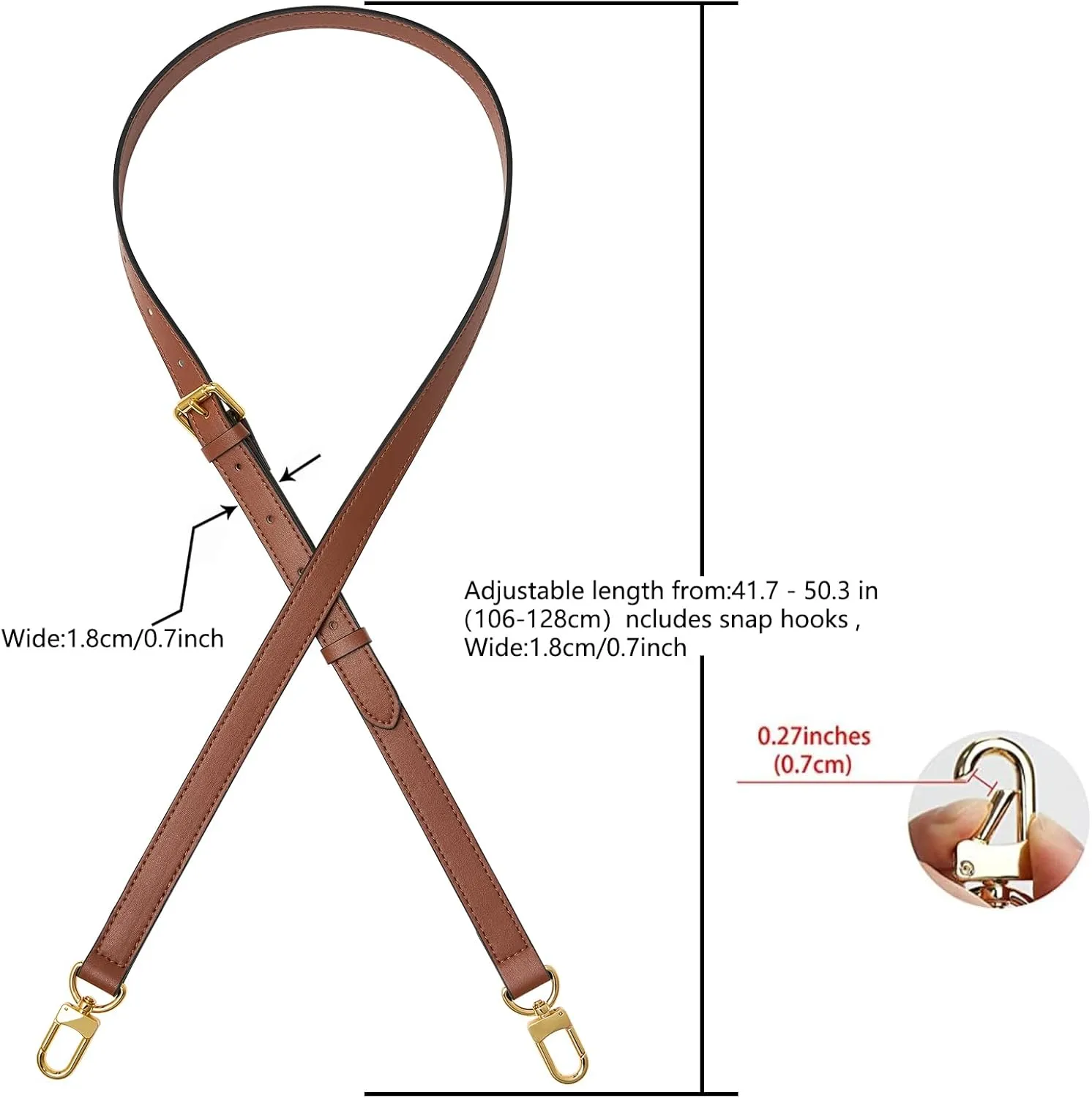 Vachetta Genuine Leather Adjustable Genuine Leather Crossbody Straps Replacement (Caramel (Caramel Thread))