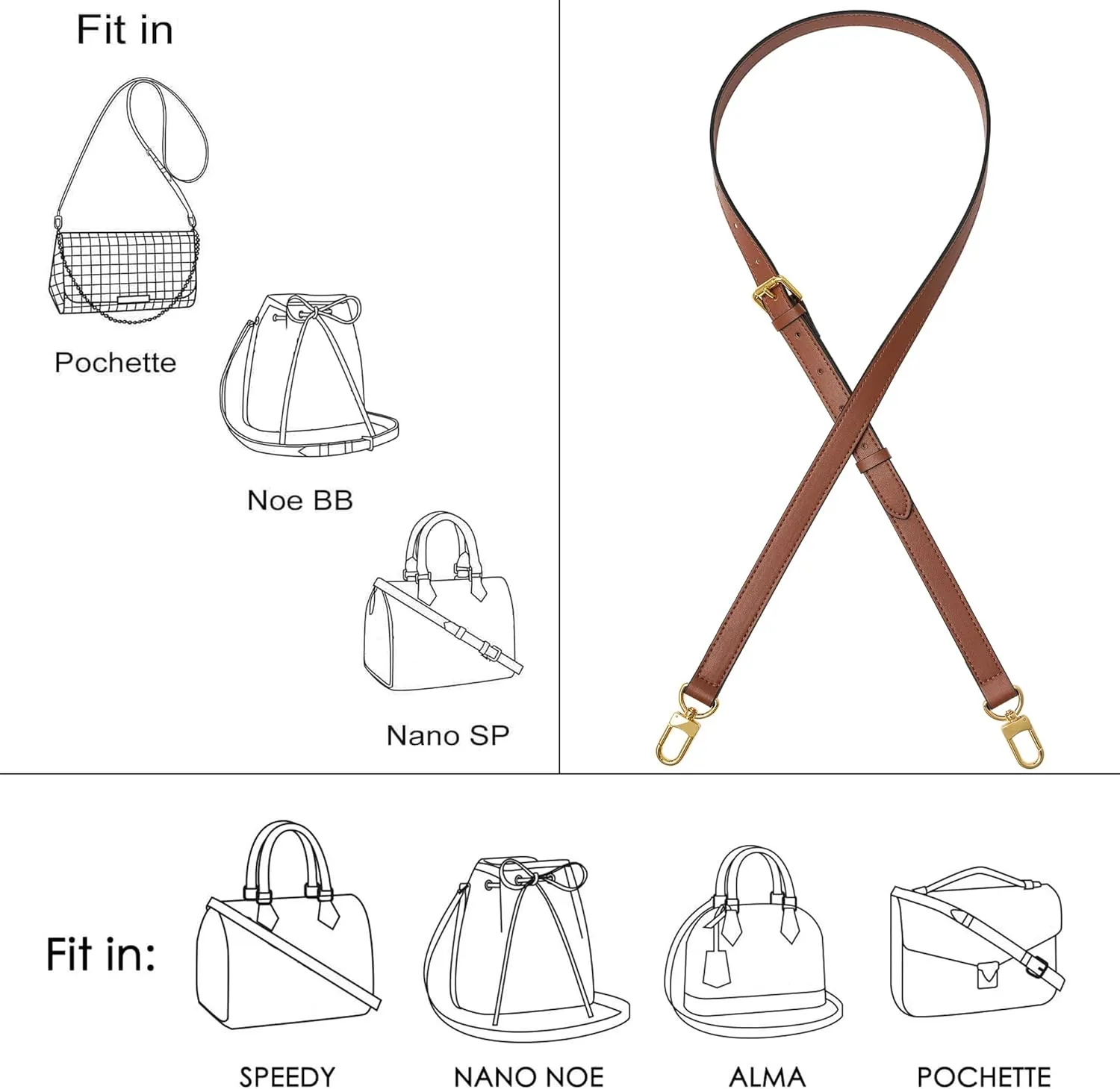 Vachetta Genuine Leather Adjustable Genuine Leather Crossbody Straps Replacement (Caramel (Caramel Thread))
