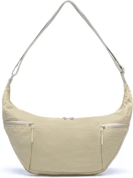 VONAL Nylon Crossbody Bag for Women, Lightweight Shoulder Purse with Zipper, Trendy Crescent Sling Bag with Adjustable Stap
