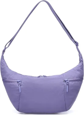 VONAL Nylon Crossbody Bag for Women, Lightweight Shoulder Purse with Zipper, Trendy Crescent Sling Bag with Adjustable Stap