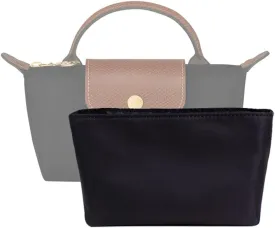 Waterproof Purse Organizer Insert for le pliage bag Mini Pouch with Handle, Long Champ City Mini Handbag Organizer (Black)
