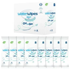 WaterWipes On The Go Wipes, 99.9% Water-Based Wipes for Travel, Sports, and to Refresh Skin, Unscented & Hypoallergenic, 224 Count (8 Packs)