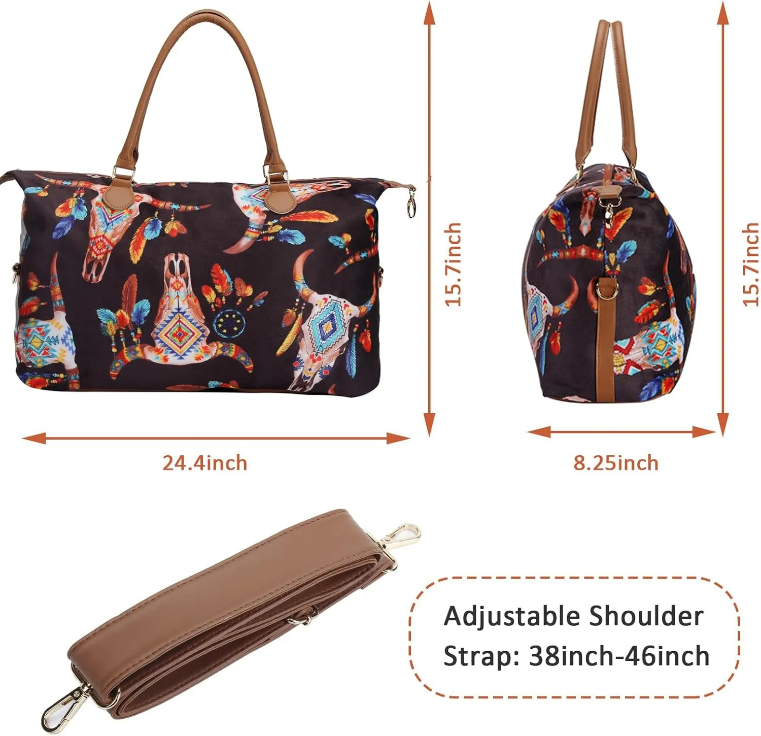Weekender Bag Duffle Bag For Women Large Travel Tote Bag Overnight Weekend Bags With Shoulder Strap Cow Leopard Atzec