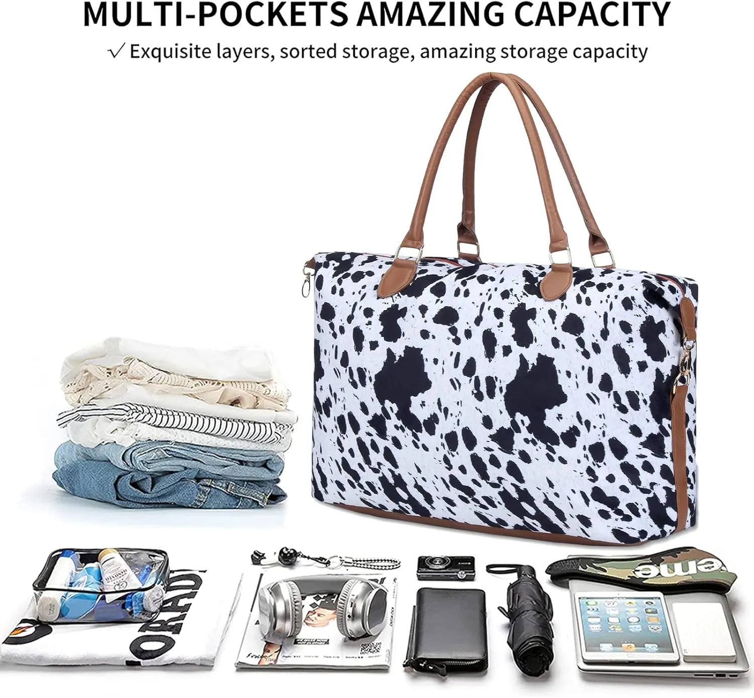 Weekender Bag Duffle Bag For Women Large Travel Tote Bag Overnight Weekend Bags With Shoulder Strap Cow Leopard Atzec