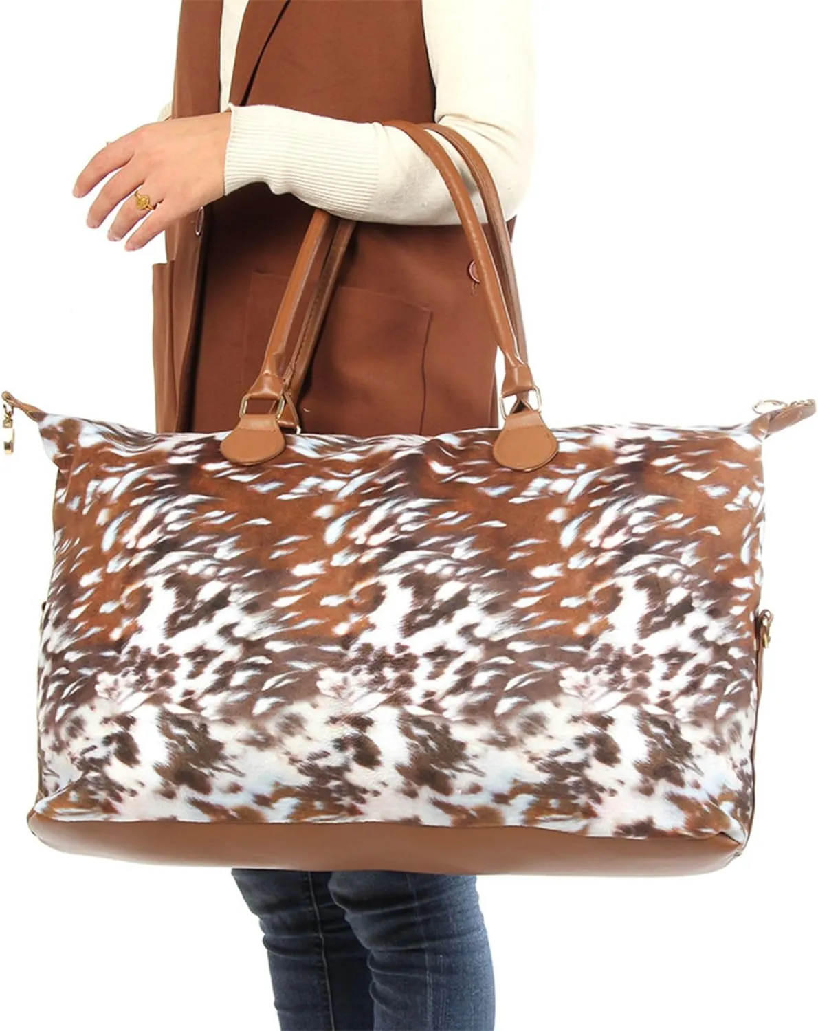 Weekender Bag Duffle Bag For Women Large Travel Tote Bag Overnight Weekend Bags With Shoulder Strap Cow Leopard Atzec