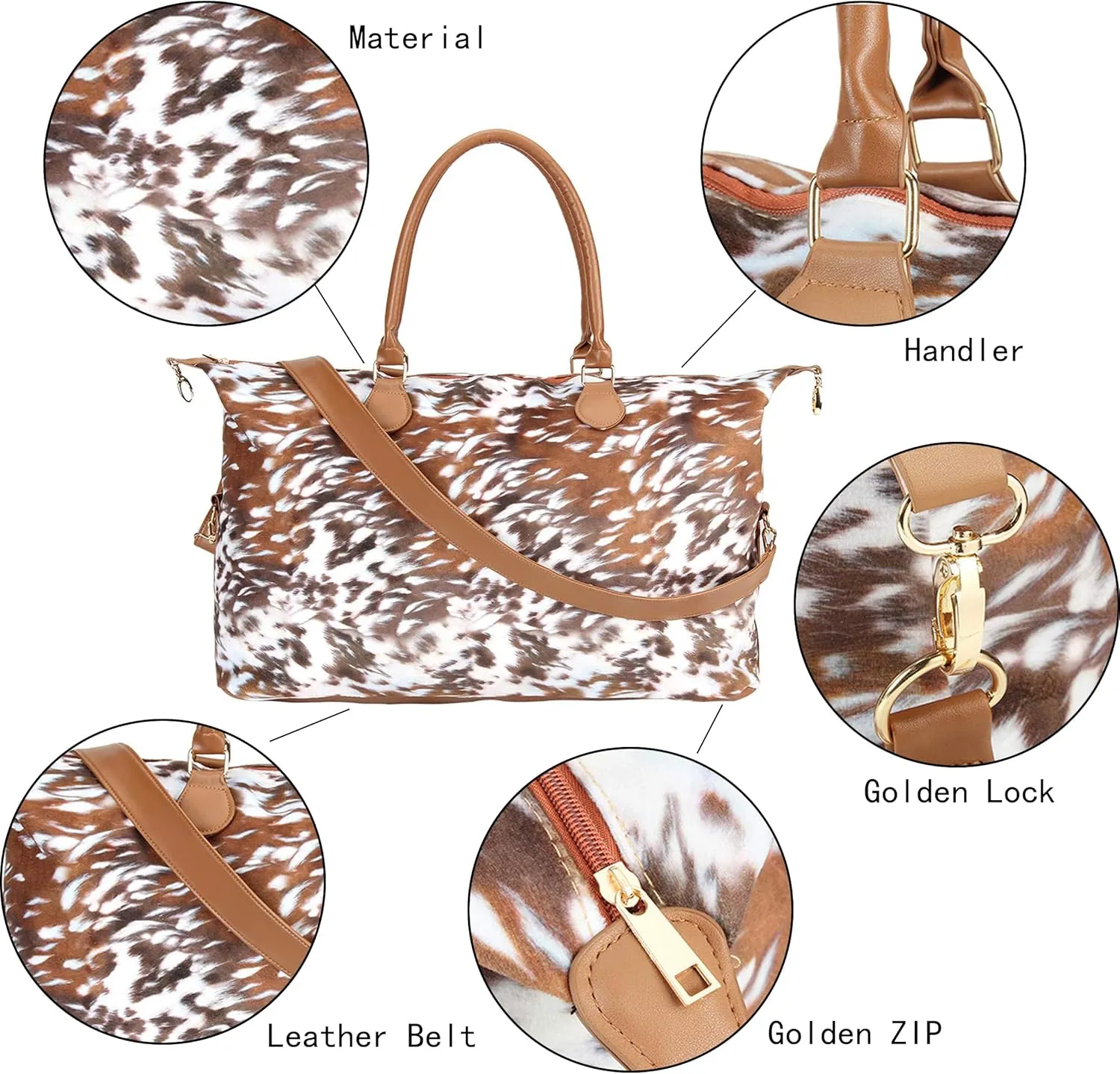 Weekender Bag Duffle Bag For Women Large Travel Tote Bag Overnight Weekend Bags With Shoulder Strap Cow Leopard Atzec
