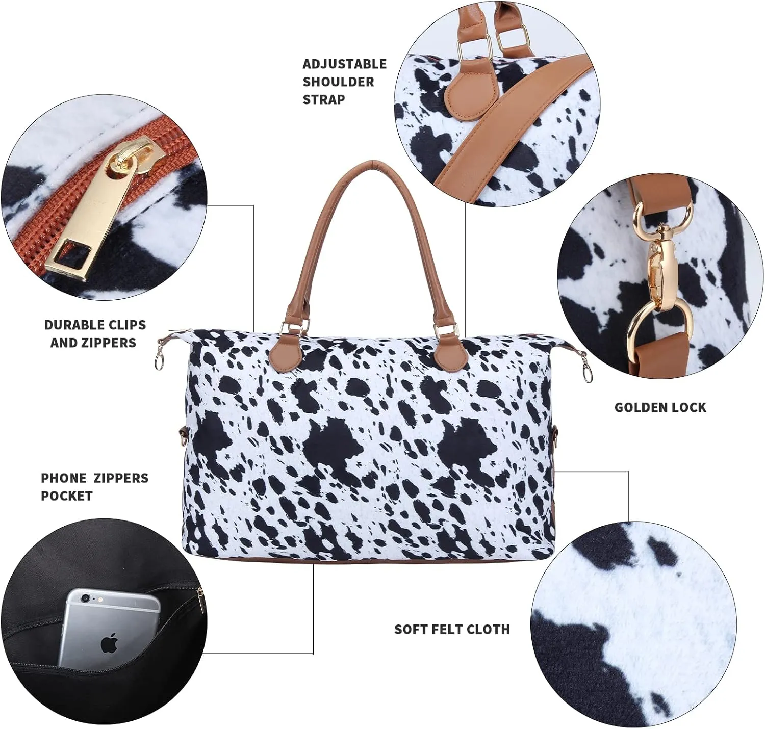 Weekender Bag Duffle Bag For Women Large Travel Tote Bag Overnight Weekend Bags With Shoulder Strap Cow Leopard Atzec