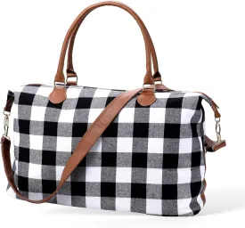 White Buffalo Plaid Duffel Bag, Stylish Weekender Bags for Travel, Checkered Pattern Overnight Bag With Shoulder Strap,Large Lightweight Hospital Bag Foldable Western Gifts for Women