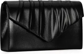 Women Evening Bag Metallic PU Clutch Handbag Pleated Flap Envelope Handbag for Formal Prom Cocktail Party