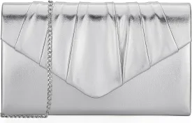 Women Evening Bag Metallic PU Clutch Handbag Pleated Flap Envelope Handbag for Formal Prom Cocktail Party