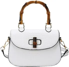 Women Handbag artificial leather Bamboo Top handle Crossbody bag Elegant Purse Evening bag Gift for Women Handmade