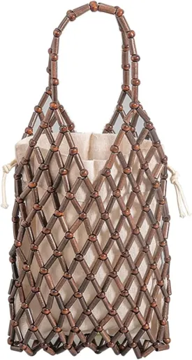 Women Mini Tote Bag Handmade Woven Bucket Bag Drawstring Handbag Summer Beach Bag Bohemian Clutch Bag Top-handle Bag