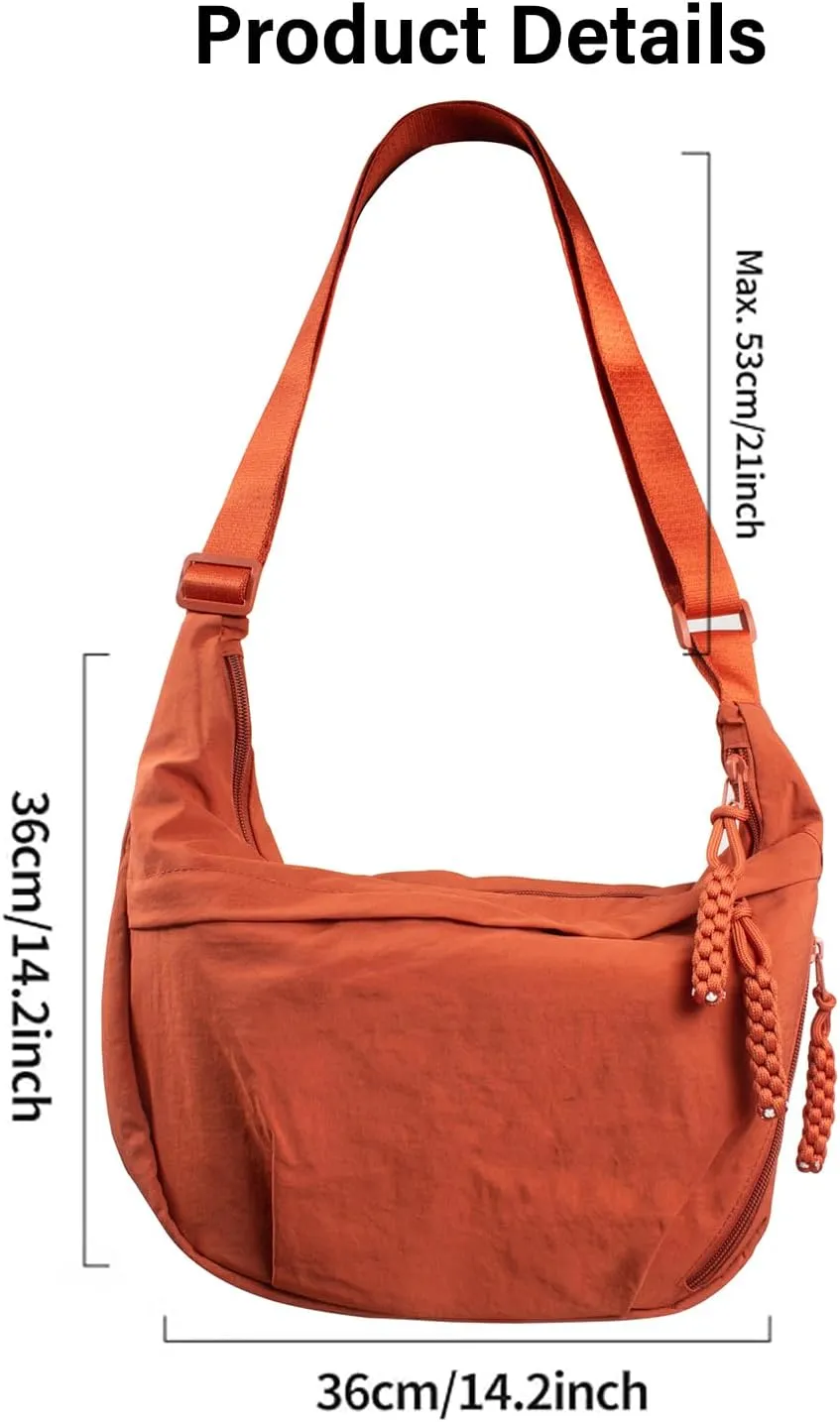 Women's Nylon Hobo Crescent Crossbody Bag, Multi-Pocket Sling Bag, Half Moon Shoulder Purse