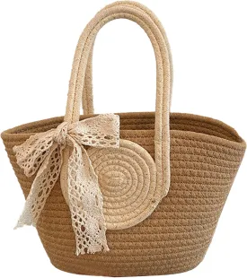 Women's Straw Beach Top HandleTote Bag Ideal Summer Top Handle Vintage Shoulder Handbag