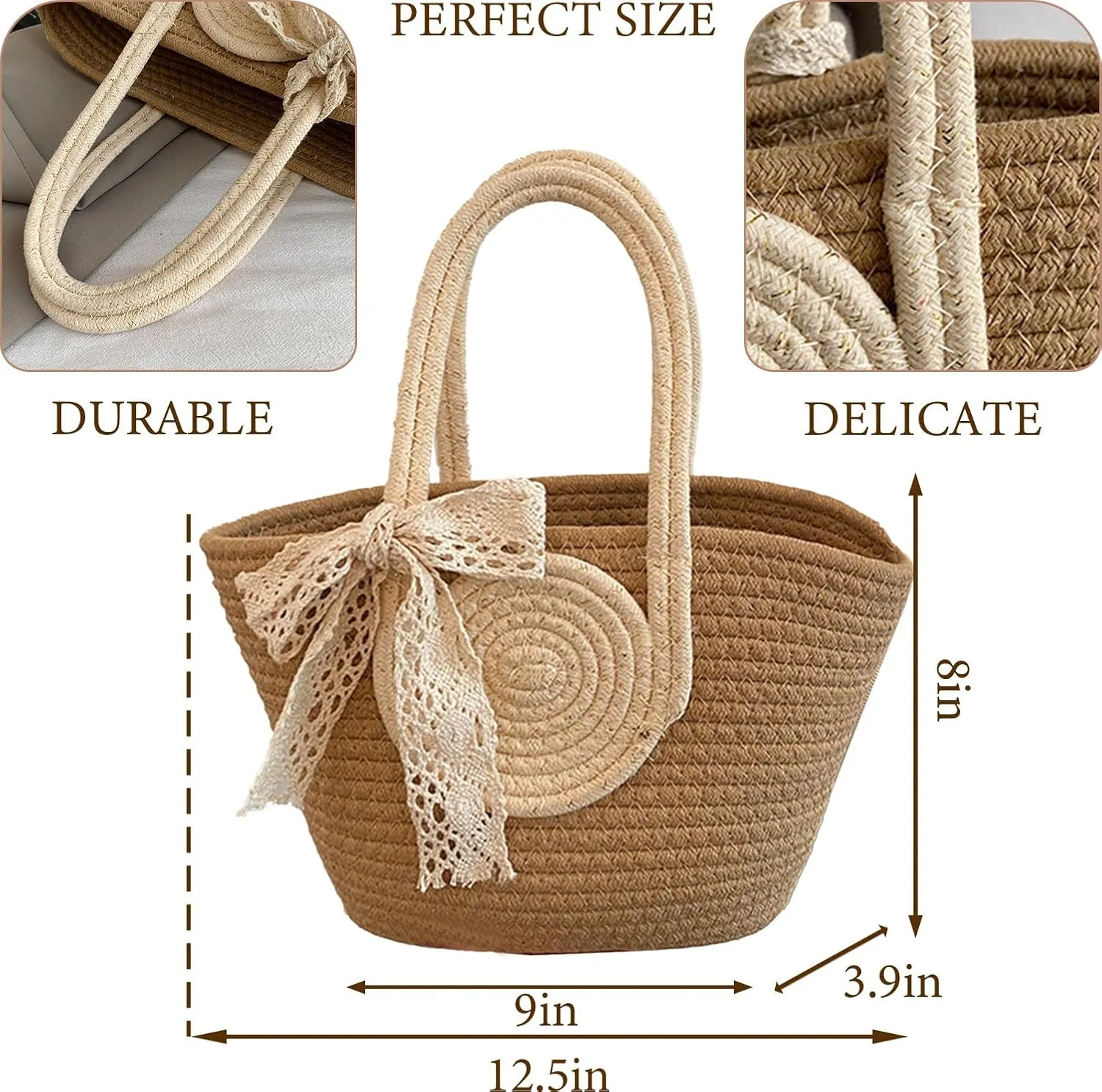 Women's Straw Beach Top HandleTote Bag Ideal Summer Top Handle Vintage Shoulder Handbag