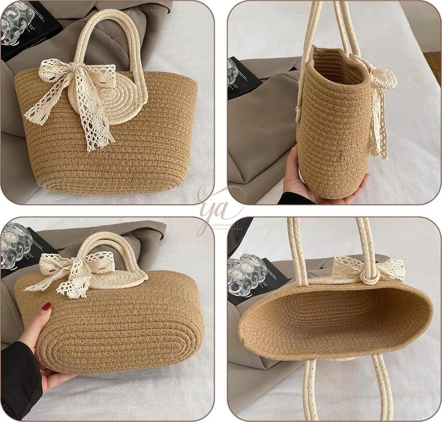 Women's Straw Beach Top HandleTote Bag Ideal Summer Top Handle Vintage Shoulder Handbag