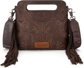 Wrangler Top Handle Handbags Western Fringe Crossbody Bag for Women Embroidered Boot Scroll Ladies Handbag
